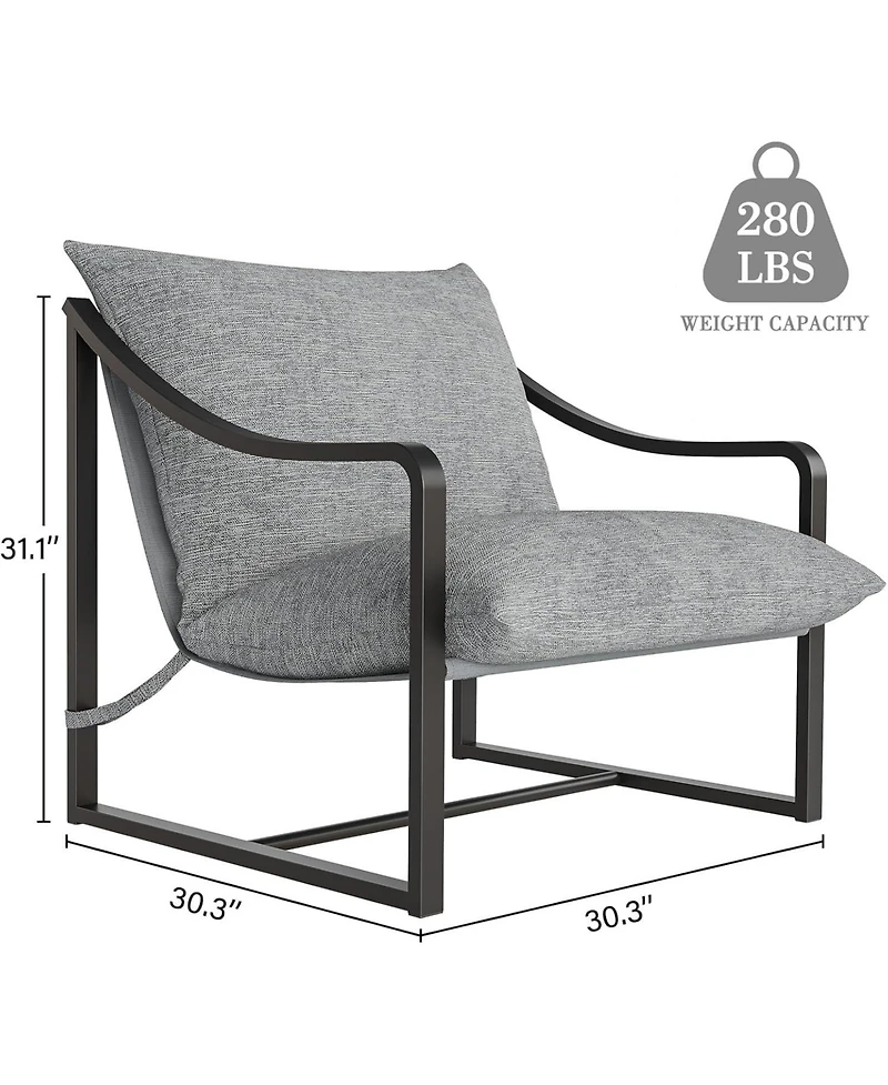 gaomon Modern Accent Chair, Large Sling Armchair with Metal Frame and Cushion