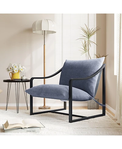 homfan Mid-Century Modern Upholstered Accent Chair, Sturdy Metal Frame Armchair with Plush Seating, Cozy Reading Chair for Living Room, Study, Sunroom