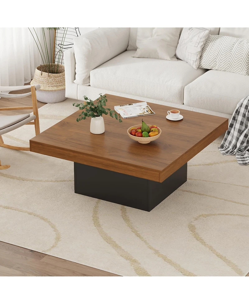 gaomon Square Coffee Table, 35 Inch Led Living Room Tables, Modern Coffee Tables with Plug-in 16-Color Led Lights, Cocktail Table for Home Office