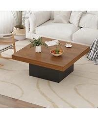 gaomon Square Coffee Table, 35 Inch Led Living Room Tables, Modern Coffee Tables with Plug-in 16-Color Led Lights, Cocktail Table for Home Office