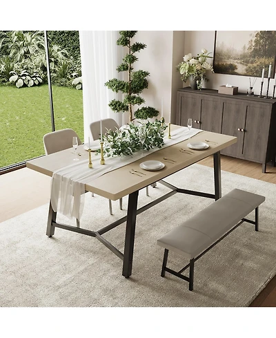 gaomon 71" Wood Dining Table for 6-8 People, Rectangular Kitchen with Metal Legs, Curved Edges and Recessed Footrest Room