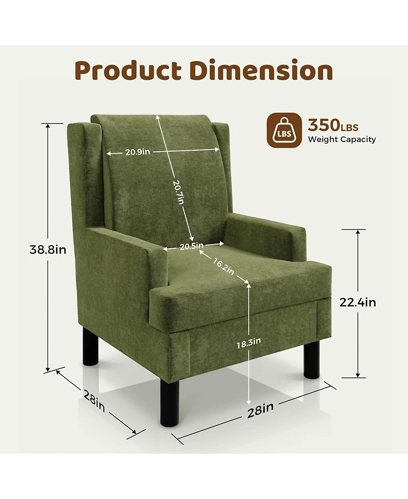 gaomon Upholstered Wingback Accent Chair, Modern Reading Armchair for Living Room