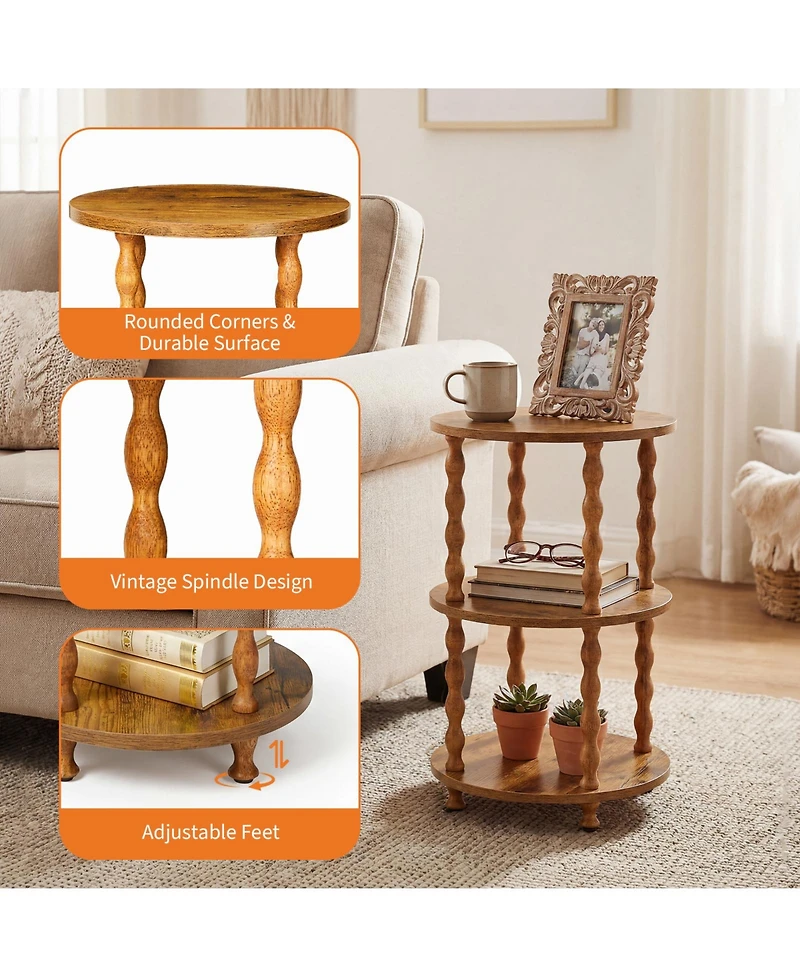 gaomon Three-Tier Spiral-Leg Round Side Table-a compact coffee table perfect for the living room, bedroom, balcony, or study