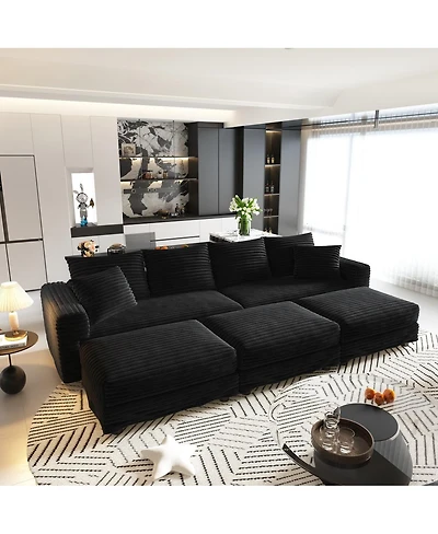 Streamdale Furniture 102.4" Modern Plush Corduroy 4-Seat Cloud Sofa with 3 Ottomans