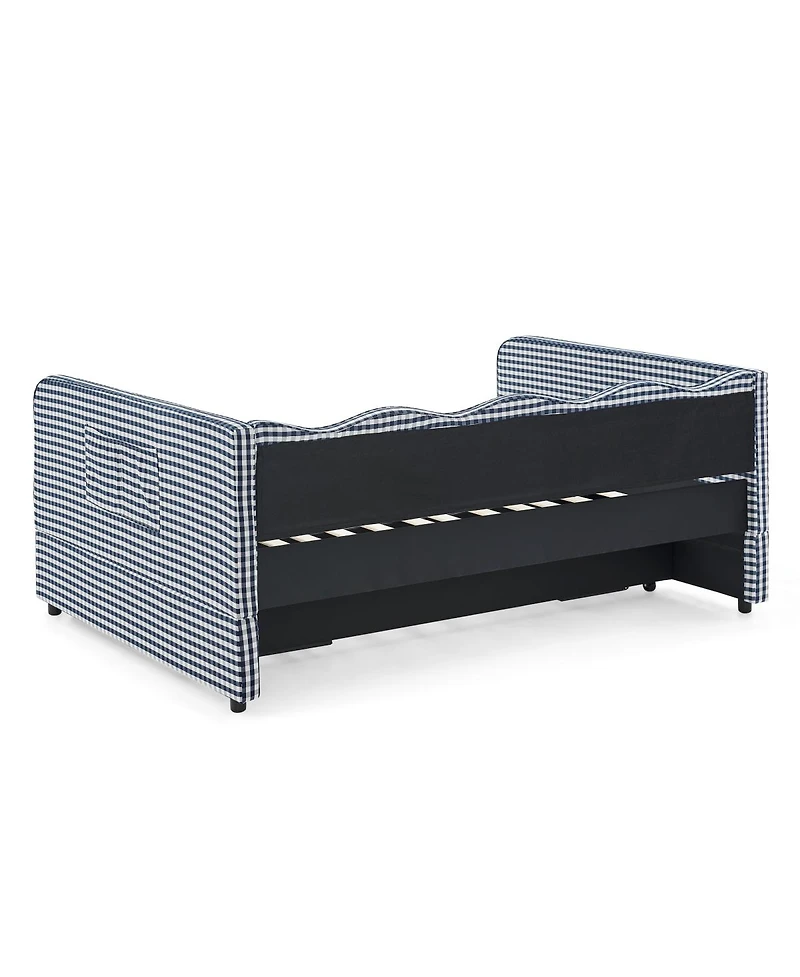 Streamdale Furniture Gingham Upholstered 3-in-1 Full-Size Daybed with Trundle and Storage