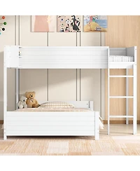 Streamdale Furniture Full Xl over Full Xl Wooden Bunk Bed with Storage, Ladder, and Slat Support