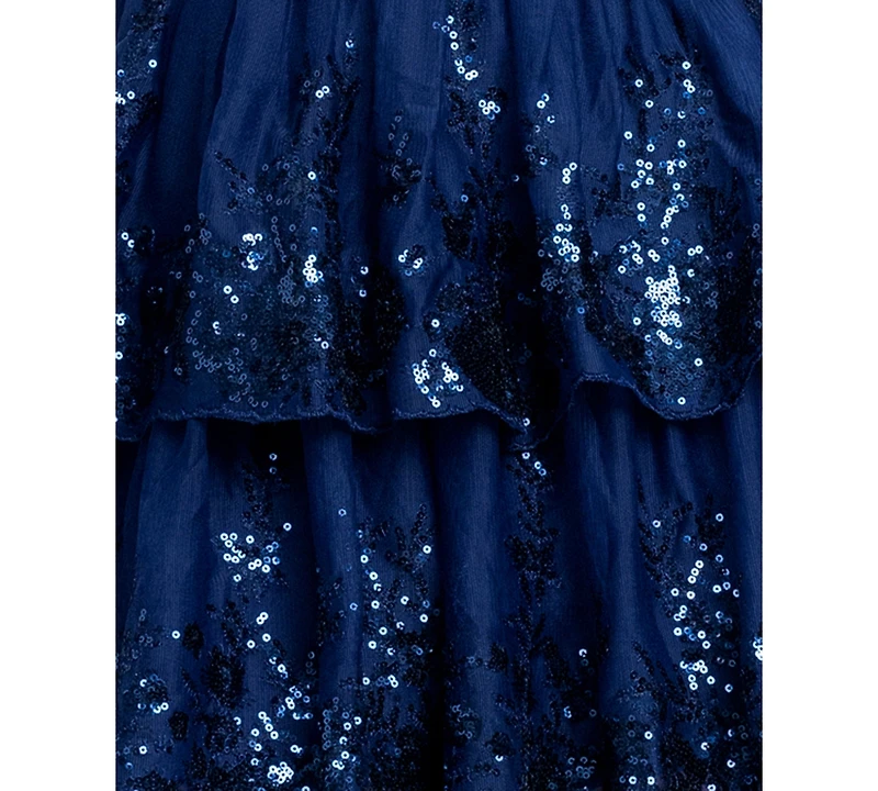 Blondie Nites Juniors' Sequin Ruffle Halter Neck Dress