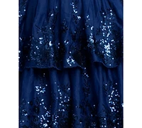 Blondie Nites Juniors' Sequin Ruffle Halter Neck Dress