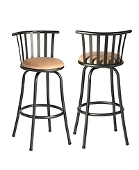 HomeRoots Set of Two Suede Faux Leather and Iron Low Back Adjustable Height Swivel Bar Chairs
