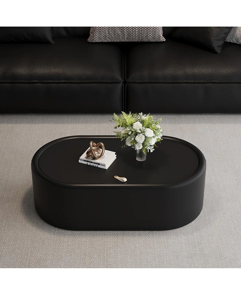 Streamdale Furniture 33.46" Oval Hidden Storage Coffee Table with Tempered Glass and Leather Top
