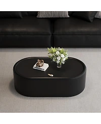 Streamdale Furniture 33.46" Oval Hidden Storage Coffee Table with Tempered Glass and Leather Top