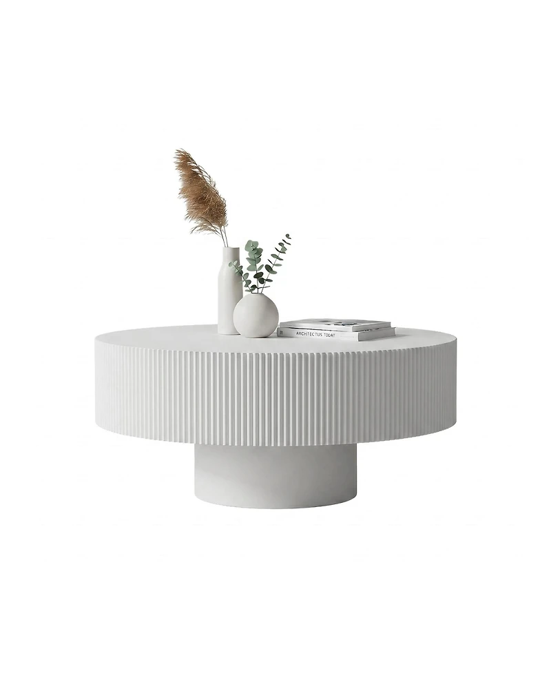 Streamdale Furniture Fluted Round Pedestal Coffee Table - Mid Century Modern