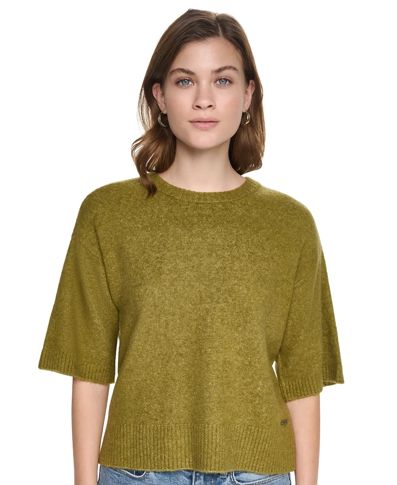 Dkny Jeans Women's Rugby Short-Sleeve Crewneck Boxy Sweater