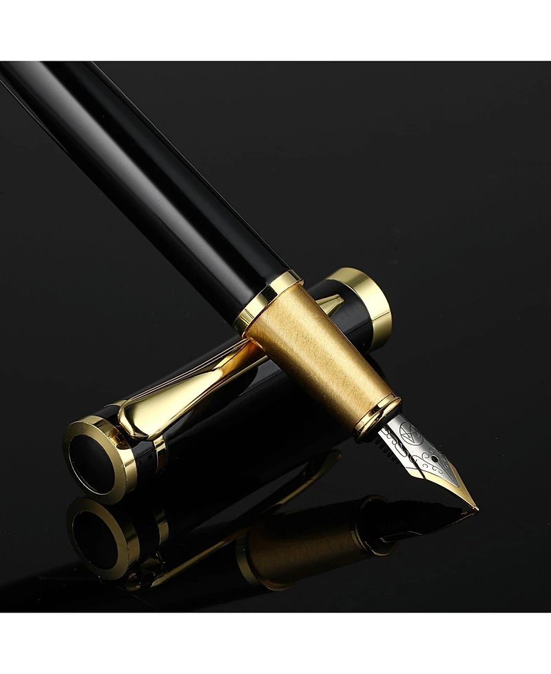 Danrong Luxury Metal Fountain Pen Set 0.5mm Fine Nib 6 Black Ink Cartridges Smooth Writing Gift for Business Office Journaling
