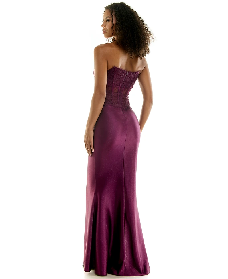 Seni & Cade Juniors' Corset Lace Glitter Satin Dress