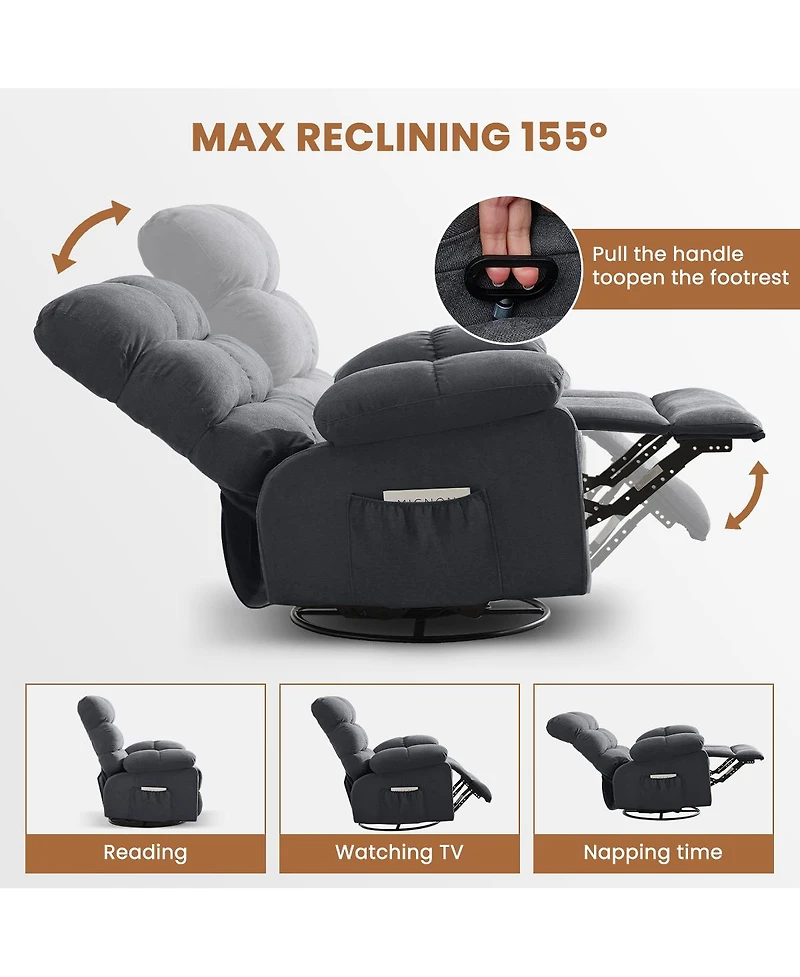 Streamdale Furniture 360 Swivel Rocker Recliner Chair with Side Pockets for Living Room