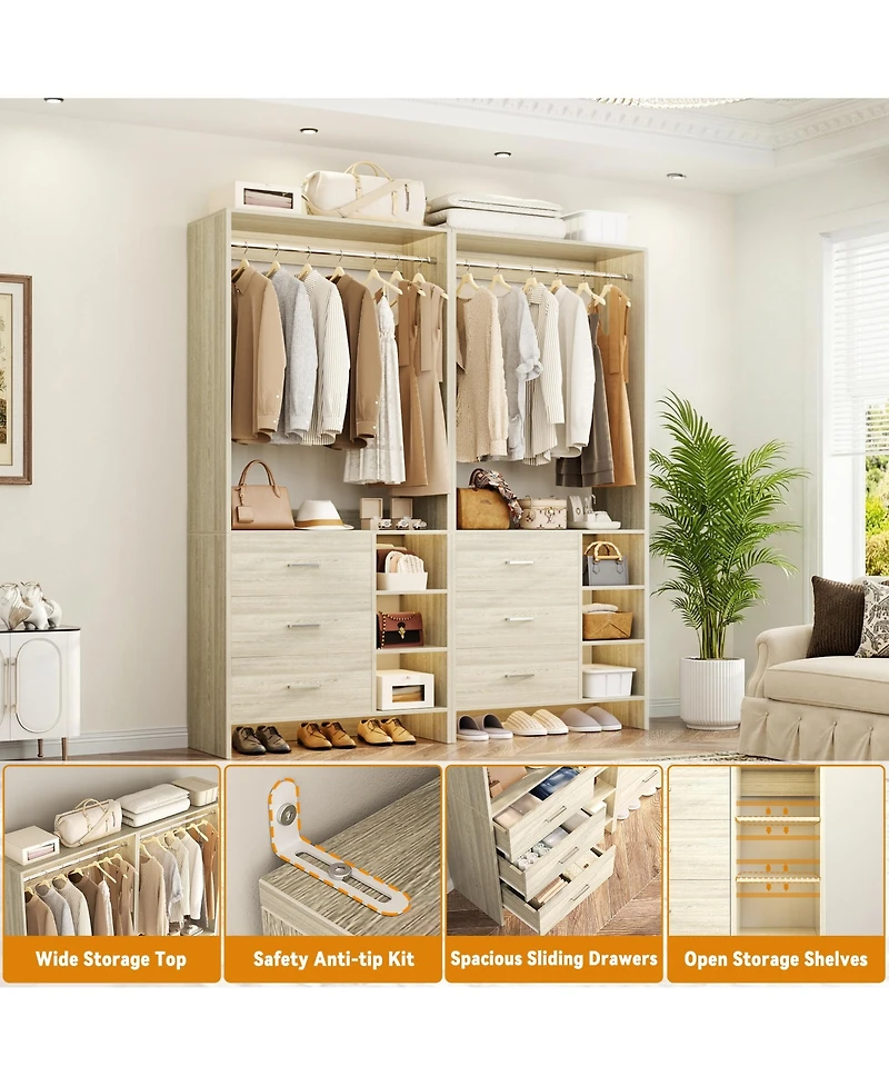 Aheaplus 30 Set of 2 Closet Organizer with Wooden Drawers