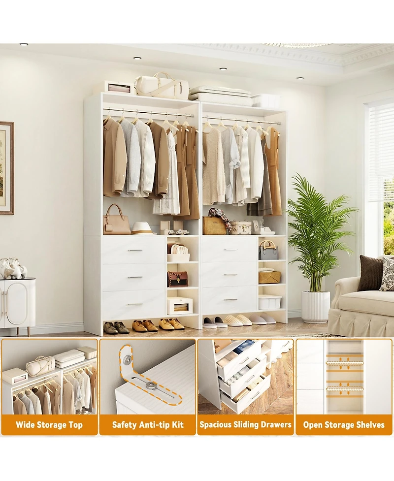 Aheaplus Set of 4 Closet Organizer with Wooden Drawers and Hanging Rods
