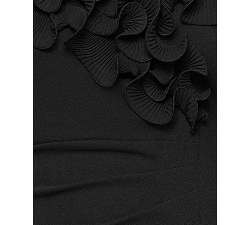 Xscape Plus Ruffled Side-Slit Evening Gown
