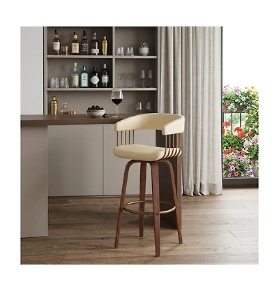 HomeRoots 31" Faux Leather Swivel Bar Height Bar Chair