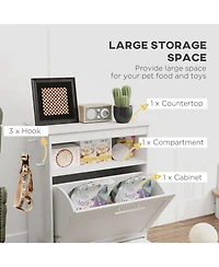 Ruie Pet Feeder Station Storage Cabinet with Raised Dog Bowls and Hooks