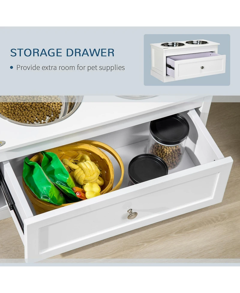 Ruie Large Elevated Dog Bowls Feeding Station with 11L Storage Drawer