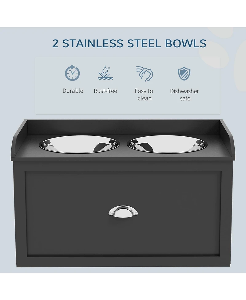 Ruie Modern Elevated Dog Feeding Station with Sliding Storage Drawer