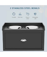 Ruie Modern Elevated Dog Feeding Station with Sliding Storage Drawer