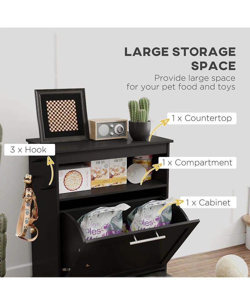 Ruie Pet Feeder Storage Cabinet with Raised Bowls and Food Compartment