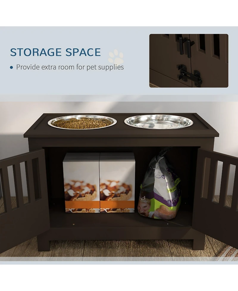 Ruie Dog Food Storage Cabinet with Raised Bowls and Latching Doors
