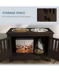 Ruie Dog Food Storage Cabinet with Raised Bowls and Latching Doors