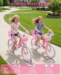 Sugift Kids Girls Bicycle with Front Basket, Doll Seat and Training Wheels