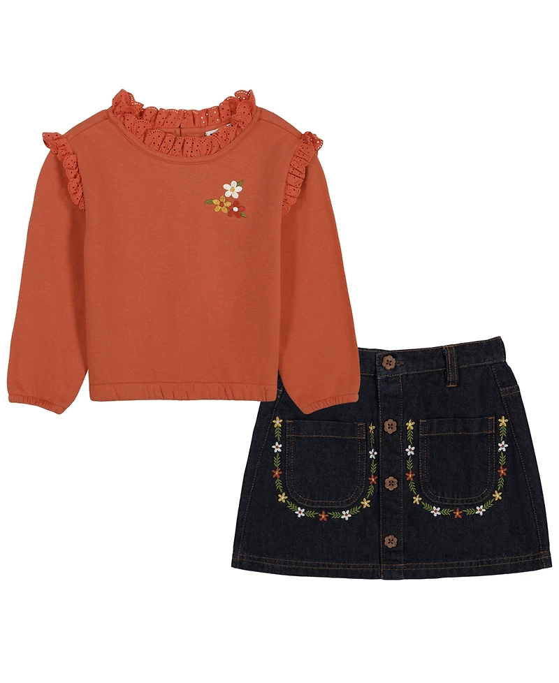 Kids Headquarters Toddler Girls' 2T-4T Long-Sleeve Top and Skirt, 2-Piece Set