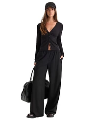 Good American Women's Rib V-Neck Button-Front Cardigan
