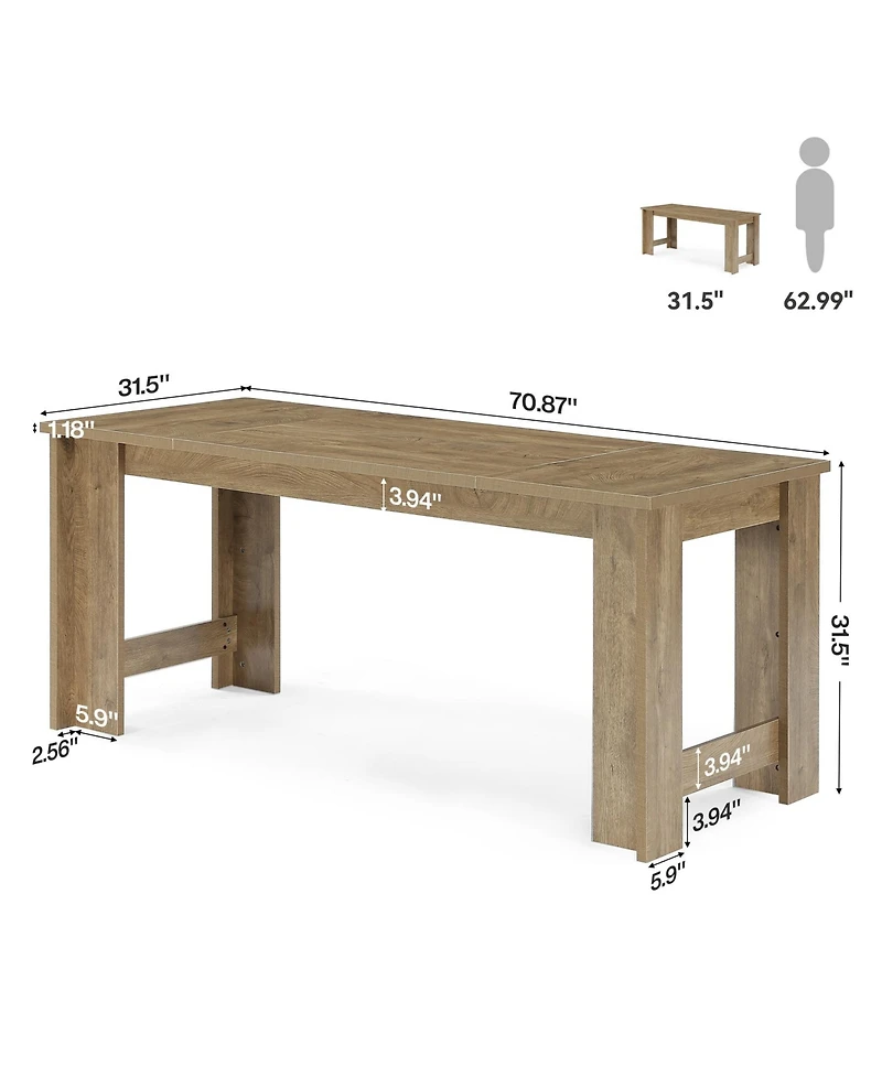 Tribesigns Dining Table for 6–8, 70.8" Farmhouse Dining Room Table with Sturdy Panel Legs, Large Wooden Kitchen Table