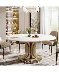 Tribesigns 59" Sintered Stone Round Dining Table for 6-8: Luxury table with steel pedestal for dining room, living room. (Table only)