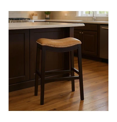 HomeRoots 31" Faux Leather and Solid Wood Backless Counter Height Bar Chair