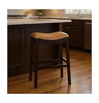 HomeRoots 31" Faux Leather and Solid Wood Backless Counter Height Bar Chair
