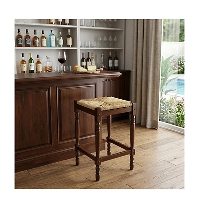 HomeRoots 29" Solid Wood Backless Bar Height Bar Chair