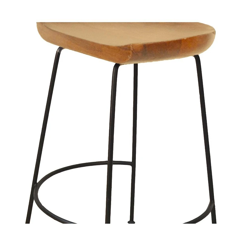 HomeRoots Set of Two 25" Solid Wood and Steel Backless Counter Height Bar Chairs