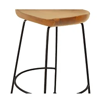 HomeRoots Set of Two 25" Solid Wood and Steel Backless Counter Height Bar Chairs