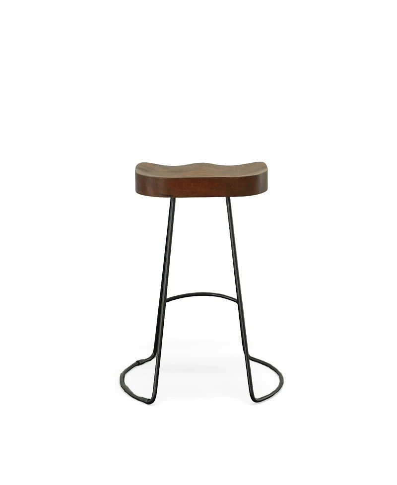 HomeRoots Set of Two 25" Solid Wood and Steel Backless Counter Height Bar Chairs