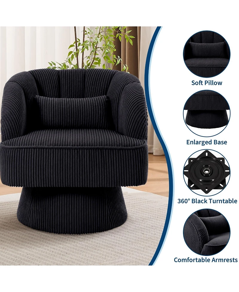 homfan 360degree(s) Swivel Barrel Chair Set of 2, Ultra-Plush Corduroy Seat with Cloud-Like Padding and Striped Backrest, Round Armchair