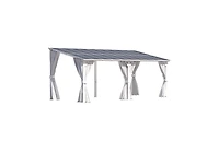 Aecojoy 20' x 8'Wall Mounted Hardtop Gazebo Lean to Metal Pergola with Curtains Netting Patio