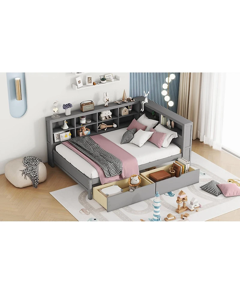 Streamdale Furniture Wooden Full Size Daybed with 2 Drawers, Storage Shelf, and Usb Ports