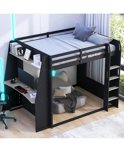 Streamdale Furniture Queen Size Wooden Gaming Bunk Bed with Desk, Storage