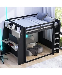 Streamdale Furniture Queen Size Wooden Gaming Bunk Bed with Desk, Storage