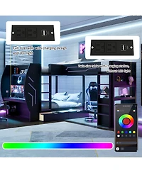 Streamdale Furniture L-Shaped 3-in-1 Full and Twin Gaming Bunk Bed with Desks, Storage and Led Lights