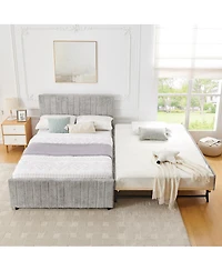 Streamdale Furniture Full Size Vertical Striped Upholstered Pull-out Trundle Bed