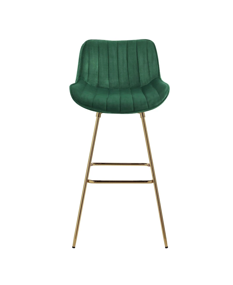 HomeRoots Set of Two 29" Velvet and Metal Low Back Bar Height Swivel Bar Chairs